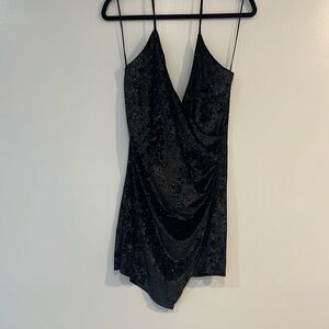 Dress Forum adjustable halter neck. Low back sparkly velvet mini dress.